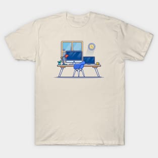 Workspace Computer Laptop With Lamp And Coffee T-Shirt